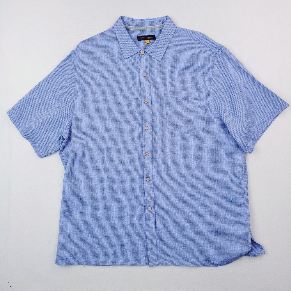 Pete Huntington Shirt Mens 3XL Blue Linen Blend Waffle Knit Relaxed Fit NWD